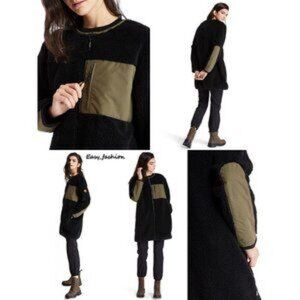 Timberland Women's Long Fleece Full Zip Jacket Black and Olive Sz Large